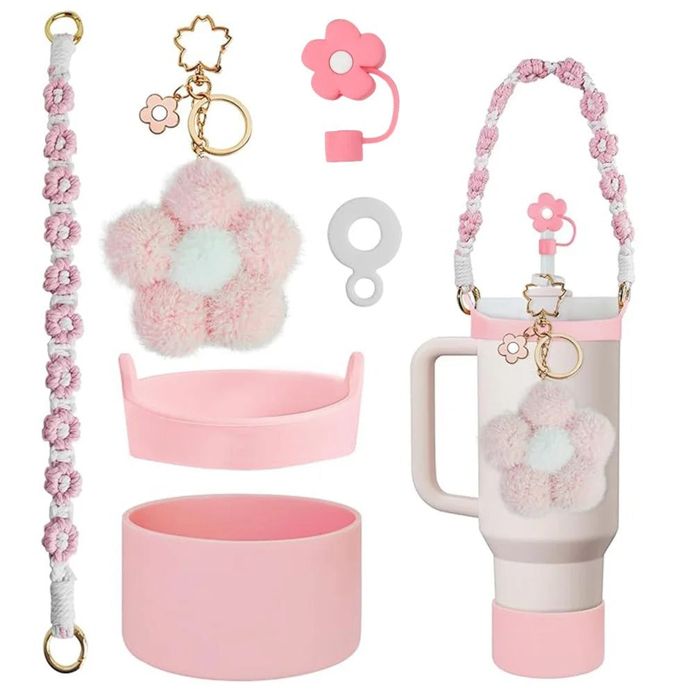 Wholesale Flower keychain water cup decorative straw pendant